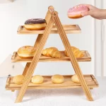 Wooden Three-Layer Serving Trays, Cupcake Stand, Fruit Cake Stand, Dessert Serving Tray, Detachable Rectangle Platter, 3 Tiered - Image 2