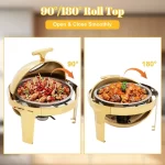Round Chafing Dish Buffet Set 6.3 QT,Roll Top Stainless Steel Buffet Warmer Chafers with Food and Water Trays,Buffet Warmer Sets - Image 4
