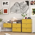 Vintage Module Sideboard Living Room Storage Cabinet Wood Bedroom Stainless Steel Metal Frame Storage Customizable TV Cabinet - Image 3