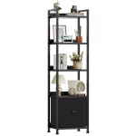 JHK Wood 5 Tier Bookshelf with 1 Fabric Drawer Multi-Functional Display Standing Shelf for Books Movies and Storage Organizer - Image 7