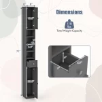 Bathroom Storage Cabinet - 71” Tall Narrow Floor Cabinet Cupboard with 2 Doors, 5 Adjustable Shelves, 1 Drawer, Ant - Image 3