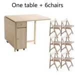 Folding Dining Table with 2 Drawers and 4 Wheels for Living Room,Kitchen, Farmhouse, Space Saving Table - Image 7