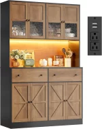 71 Inch Pantry with LED Light and Charging Station, Farmhouse Kitchen Pantry with Microwave Mount, 47.2 Inch Wide Kitchen Pantry - Image 7