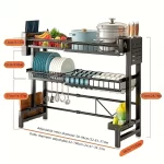 Adjustable Metal Kitchen Storage Rack with Drip Tray & Utensil Holder - Expandable Sink Organizer for Dishes Cups Cooking Tools - Image 8