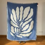 Casual Throw Blankets With Tassels Carpet Sofa Leisure Carpet Tapestry Sofa Blanket Wall Hanging Room Decoration Blue Carpet