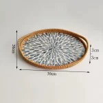 Rattan Basket HandWoven Fruit Storage Breakfast Severing Tray Drinks Snack Coffee Platters Bread Plate Home Tableware Organizer - Image 15