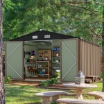 Metal Storage Shed, Large Outdoor Garden Shed with Lockable Door, Brown Backyard Patio Lawn Storage - Image 3