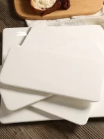 Creative Ceramic Rectangular Plate Pure White 10 Inch Western Dinner Plate Sushi Pasta European Style Steak Plate Italian Style