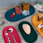 4Pcs Plastic Coffee Tray, Oval Food Serving Plate with Smooth Surface for Household Dessert Anti-fall Tray Afternoon Tea - Image 5
