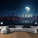 Night city landscape tapestry, hippie wall hanging, dreamy home wall decoration, bedroom room party decoration, background cloth - Image 8
