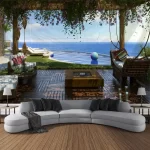 3D balcony landscape waterfall tapestry wall hanging bohemian sea sky aesthetic room art decoration fabric large background wall - Image 16