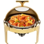 Round Chafing Dish Buffet Set 6.3 QT,Roll Top Stainless Steel Buffet Warmer Chafers with Food and Water Trays,Buffet Warmer Sets