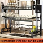 Adjustable Metal Kitchen Storage Rack with Drip Tray & Utensil Holder - Expandable Sink Organizer for Dishes Cups Cooking Tools - Image 4