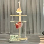 Glass Mini Fish Tank With Ice Crystals And Pearl Rhinestone Desktop Eco Betta Aquarium Complete Set For Home Table Decor Gift