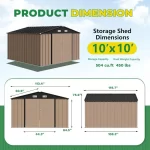 Metal Storage Shed, Large Outdoor Garden Shed with Lockable Door, Brown Backyard Patio Lawn Storage - Image 6