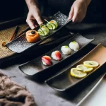 11 inch Japanese style sushi plate ceramic creative rectangular plate dim sum plate personalized retro tableware plating