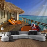3D balcony landscape waterfall tapestry wall hanging bohemian sea sky aesthetic room art decoration fabric large background wall - Image 8