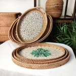 Rattan Basket HandWoven Fruit Storage Breakfast Severing Tray Drinks Snack Coffee Platters Bread Plate Home Tableware Organizer - Image 2