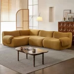 Vacuum-Compressed Modular Sofa, Wabi-Sabi Sherpa Fabric Sectional with High-Elastic Foam, Cream Mid-Century Style, Space Saving - Image 4