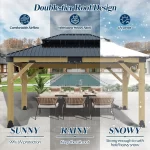 11'x13' Wood Gazebo,Outdoor Hardtop Gazebo with Galvanized Steel Doule Roof, Wooden Frame Gazebos for Patio Backyard Deck - Image 3