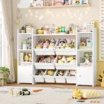 55''Large Toy Storage Organizer with 8 Toy Bins, Toy Organizers and Storage with Shelf and 6 Storage Cubbies, Bookshelf