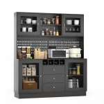 Pantry Cabinet, Kitchen Storage Cabinet, Freestanding Buffet Hutch with Pegboard, Cup Holder, Power Outlet, Black - Image 7