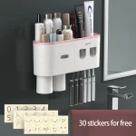 Magnetic Toothbrush Holder Storage Rack Automatic Toothpaste Dispenser Wall-Mounted Waterproof Bathroom Storage Accessories Set - Image 14
