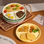 Round Three Grid Plate Ceramic 211 Fat Reducing Grid Plate Breakfast Separate Plates Adults Children Weight Loss Fruit Platters - Image 2