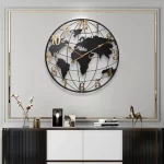 Round Silent Non-Ticking Battery Operated Wall Clocks 60/75/90cm Large Map Wall Clock Metal Minimalist Clock for Living Room - Image 4