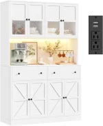71 Inch Pantry with LED Light and Charging Station, Farmhouse Kitchen Pantry with Microwave Mount, 47.2 Inch Wide Kitchen Pantry - Image 8