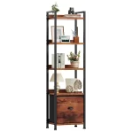 JHK Wood 5 Tier Bookshelf with 1 Fabric Drawer Multi-Functional Display Standing Shelf for Books Movies and Storage Organizer - Image 6