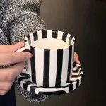 European Striped Ceramic Coffee Cup Saucer Modern Breakfast Dessert Plate Tea Cup Decorative Art Striped Coffee Cup 200 Ml Decor - Image 17