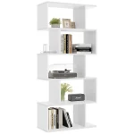 JHK 62IN Geometric Bookcase 5 Tier S-Shaped Wooden Display Bookshelf Storage Standing Shelf Stable Frame Graduated Shelves - Image 7