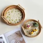 Rattan Tray Plates Afternoon Tea Tray for Serving Food Trays to Serve Food Plate Snack Dish Dessert Fruit Dry Sweets Cake Home - Image 2