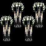 4PCS 5 Arm Candelabra,Clear Centerpiece for Table,Acrylic Centerpiece Stand for Wedding Reception,Candle Holder for Room Decor