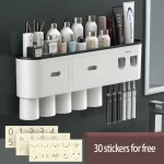 Magnetic Toothbrush Holder Storage Rack Automatic Toothpaste Dispenser Wall-Mounted Waterproof Bathroom Storage Accessories Set - Image 15