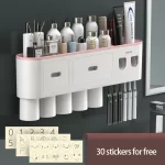 Magnetic Toothbrush Holder Storage Rack Automatic Toothpaste Dispenser Wall-Mounted Waterproof Bathroom Storage Accessories Set - Image 19