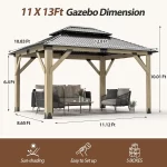 11'x13' Wood Gazebo,Outdoor Hardtop Gazebo with Galvanized Steel Doule Roof, Wooden Frame Gazebos for Patio Backyard Deck - Image 2