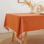 Cotton Green Easter Pure Color Tassels Cotton Tablecloth Washed  Christmas Table Cover for Home Party Dining table Decora - Image 4
