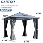 10’x10’ Patio Hardtop Gazebo with Polycarbonate Roof, Waterproof Outdoor Canopy Gazebo, Steel Frame Permanent Pavilion - Image 5
