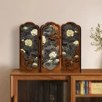 Tabletop screen painting antique living room folding edge cabinet decoration decoration Creative peony gift gift - Image 4