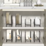 1pc Sleek Metal Dish Rack Set, Space-Saving Tiered Shelf Organizer, Plate & Utensil Holder, Pull-Out Design, Kitchen Storage - Image 3