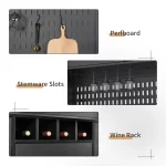 Pantry Cabinet, Kitchen Storage Cabinet, Freestanding Buffet Hutch with Pegboard, Cup Holder, Power Outlet, Black - Image 4