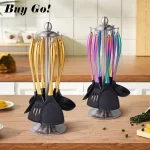 1-7PCS Silicone Head Kitchenware Stainless Steel Handle Soup Ladle Colander Cooking Set Turner Serving Spoon Kitchen Tool - Image 3