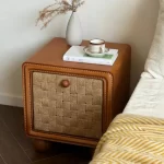 French vintage solid wood rope-woven bedside table.  Hand-woven bedside cabinet with a classic style. Suitable home bedrooms. - Image 8