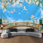3D balcony landscape waterfall tapestry wall hanging bohemian sea sky aesthetic room art decoration fabric large background wall - Image 10