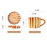 European Striped Ceramic Coffee Cup Saucer Modern Breakfast Dessert Plate Tea Cup Decorative Art Striped Coffee Cup 200 Ml Decor - Image 6