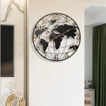 Round Silent Non-Ticking Battery Operated Wall Clocks 60/75/90cm Large Map Wall Clock Metal Minimalist Clock for Living Room - Image 6