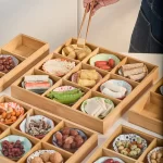 Wooden Tea Cooking Tray Utensils Nine Grids Hot Pot Restaurant Sauce Dish Fruit Platter Four  Grids Ceramic Dishware - Image 2