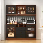 Pantry Cabinet, Kitchen Storage Cabinet, Freestanding Buffet Hutch with Pegboard, Cup Holder, Power Outlet, Black - Image 9